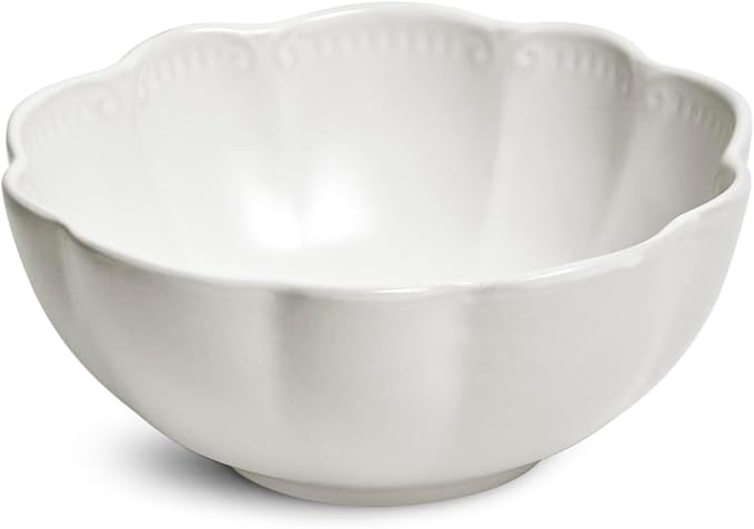 Sango 12 Pieces Scalloped Dinnerware Set, Modern White Dishes for 4, Premium Serving Plates & Bowls Sets, Chip & Scratch Resistant, Ceramic Dishware, Kitchen Dish, Microwave & Dishwasher Safe, Bethany