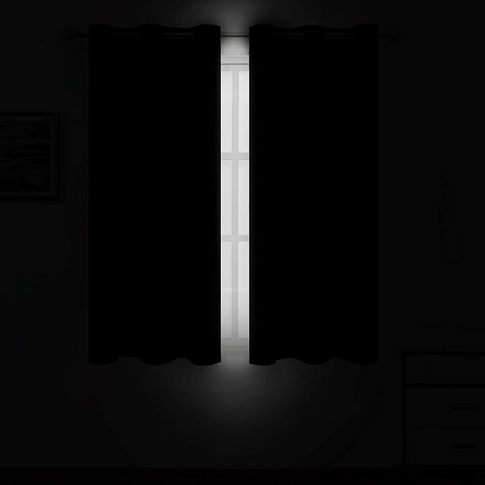 LEMOMO Black Blackout Curtains 34 x 54 Inch Length/Set of 2 Curtain Panels/Thermal Insulated Room Darkening Blackout Curtains for Bedroom
