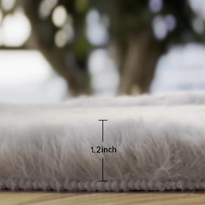 ORINOVA Grey Fluffy Rug Runners for Hallways Rabbit Fur Rugs for Living Room Washable Carpet Faux Sheepskin Rug Teen Room Nursery Decor Rectangle 2x6 Area Rug
