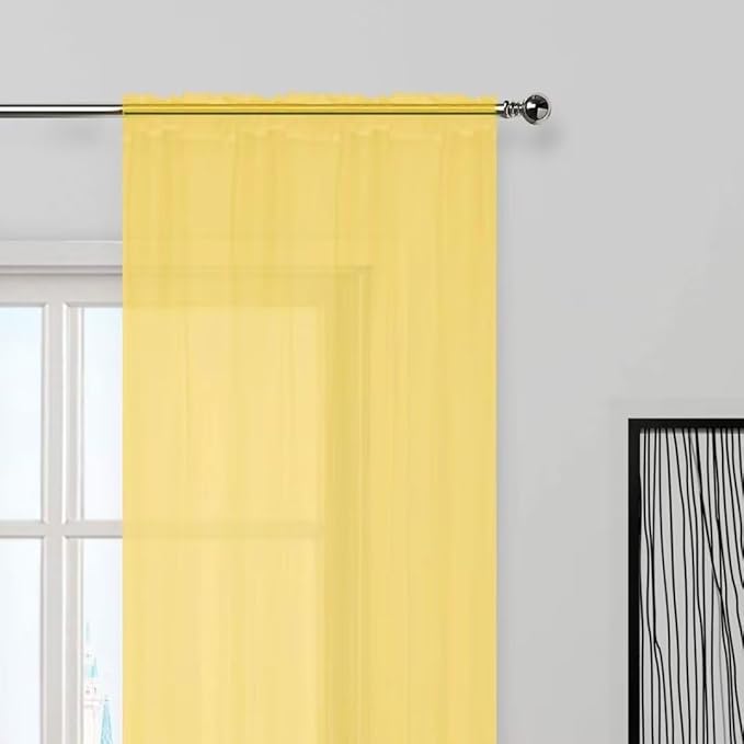 SpaceDresser Yellow Sheer Curtains 4 Panels Rod Pocket Semi-Sheer Curtain 108 Inches Long Light Filtering Voile Window Drapes for Bedroom Living Room Kitchen, Each 52W x 108L