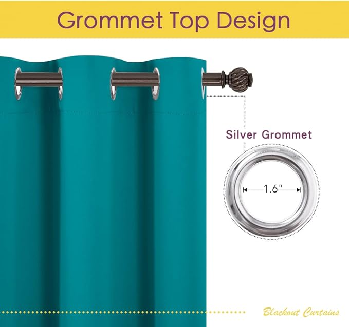 NICETOWN Blackout Draperies Curtains for Kids Room, Window Treatment Thermal Insulated Solid Grommet Blackout Drape Panels for Bedroom (Peacock Teal, Set of 2, 60 by 84 inches)