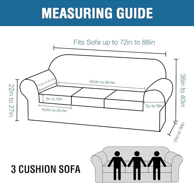 H.VERSAILTEX 4 Piece Stretch Sofa Covers for 3 Cushion Couch Covers for Living Room Furniture (Base Cover Plus 3 Seat Cushion Covers) Upgraded Thicker Jacquard Fabric (Sofa, Cream)