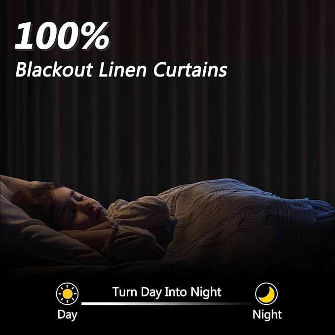 Guken 100% Blackout Linen Curtains 42 Inch Wide by 108 Inch 2 Panels Set for Living Room Bedroom Back Tab Thermal Insulated Black Out Linen Drapes Room Darkening Window Curtains, Ivory