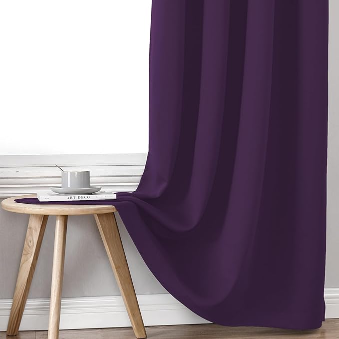 ChrisDowa 100% Blackout Curtains 108 inch Long for Bedroom with Black Liner, 2 Thick Layers Total Blackout Thermal Insulated Grommet Window Curtains 2 Panels Set (Royal Purple, 52 x 108 Inch)