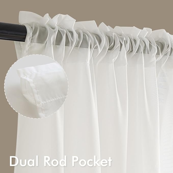 MIULEE Ivory Sheer Curtains 102 Inches Long, 4 Panels Set, Light Filtering Rod Pocket Voile Drapes for Living Room and Bedroom, Airy Soft Fabric Window Treatments, 42 x 102 Inches