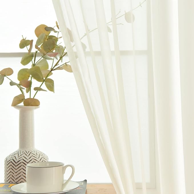 SpaceDresser Basic Rod Pocket Sheer Voile Window Curtain Panels White 1 Pair 2 Panels 42 Width 63 Inch Long for Kitchen Bedroom Children Living Room Yard(Ivory,42 W x 63 L)