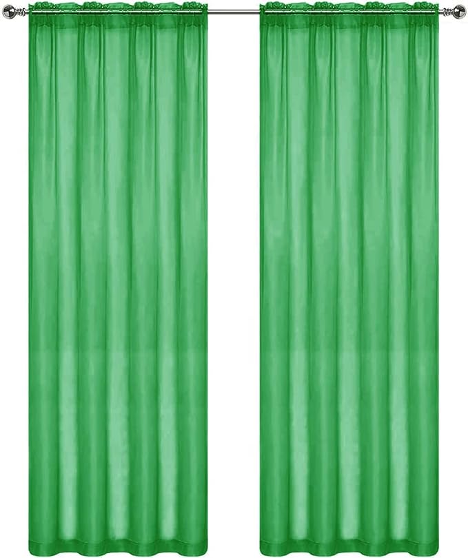 SpaceDresser Sheer Voile Window Treatment Rod Pocket Curtain Panels for Kitchen Bedroom Living Room Drapes Sunlight Filtering Privacy Semi Home Decor Assorted Colors Sizes (Green, 52 W x 108 L)