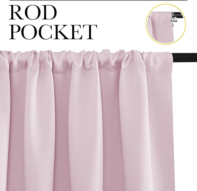 NICETOWN 2 Panels Blackout Curtains, Rod Pocket Thermal Insulated Drapes for Kitchen, Heavy Duty Small Window Treatment for Dorm Room, Studio Apartment, Basement (Baby Pink, W42 x L30)