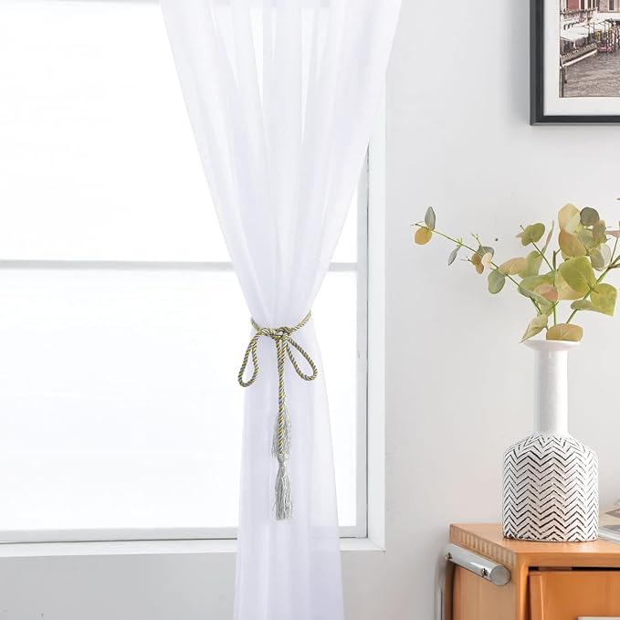 SpaceDresser Sheer Voile Window Treatment Rod Pocket Curtain Panels for Kitchen Bedroom Living Room Drapes Sunlight Filtering Privacy Semi Home Decor Assorted Colors Sizes (Optical White, 52 W x 90 L)