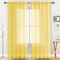 SpaceDresser Sheer Voile Window Treatment Rod Pocket Curtain Panels for Kitchen Bedroom Living Room Drapes Sunlight Filtering Privacy Semi Home Decor Assorted Colors Sizes (Yellow, 52 W x 45 L)