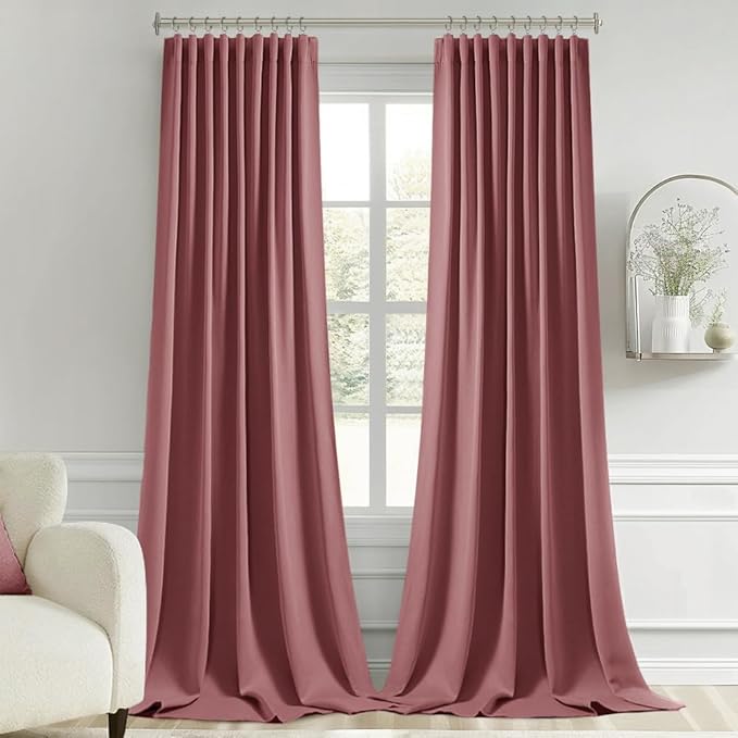 MIULEE Dusty Rose Back Tab Blackout Curtains 102 Inch Long 2 Panels Set for Bedroom, Rod Pocket/Pinch Pleated Thermal Insulated Living Room Darkening Light Blocking Floor to Ceiling Drapes