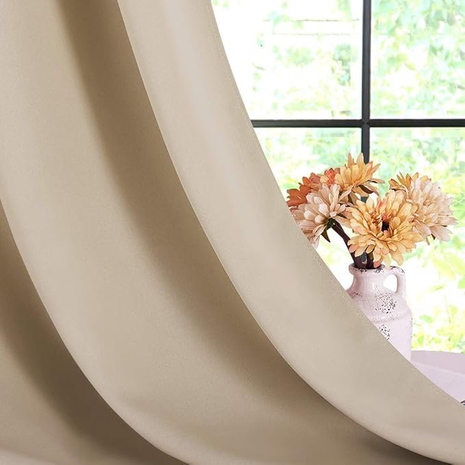 NICETOWN Blackout Curtain Panels for Living Room, Biscotti Beige, Set of 2, 34 by 60 Inch, Window Treatment Thermal Insulated Solid Grommet Vertical Drapes Window Treatments for Bedroom