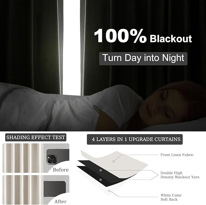Cream Birch Blackout Curtains 72 Inches Extra Wide for Living Room 70 Inch Large Window Treatment Ivory Bedroom Window Curtain 84 Inch Long Thermal Room Darkening Heavy Drapes (72"W x 84"L 1 Panel)