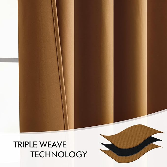MIULEE Golden Brown Back Tab Blackout Curtains 84 Inch Length 2 Panels Set for Living Room Bedroom Privacy, Rod Pocket/Pinch Pleat Thermal Insulated Room Darkening Pleated Light Blocking Drapes