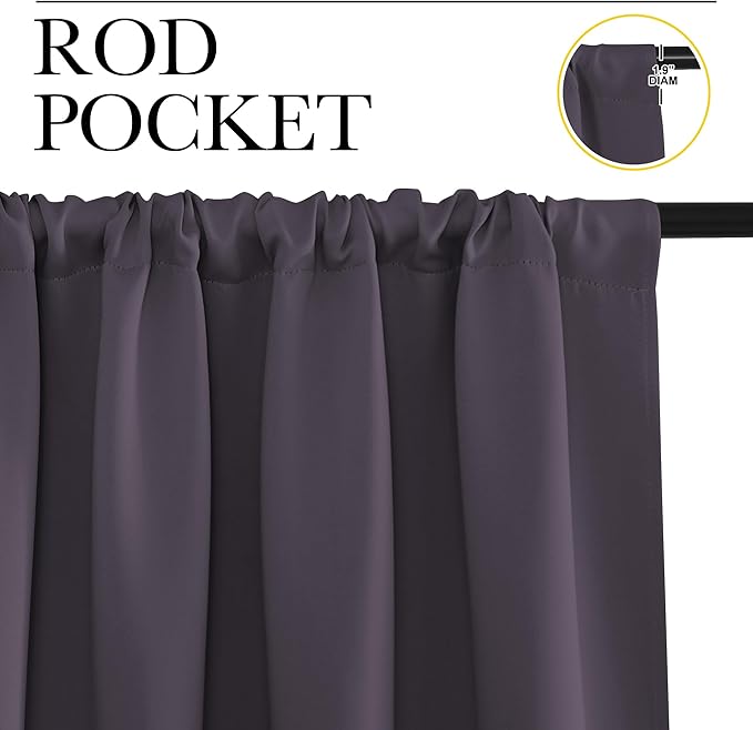 NICETOWN Window Curtains for Bedroom, Greyish Purple, 2 Panels, W42 x L48 -Inch, Home Decoration Thermal Insulated Rod Pocket Blackout Blinds & Drapes for Small Windows