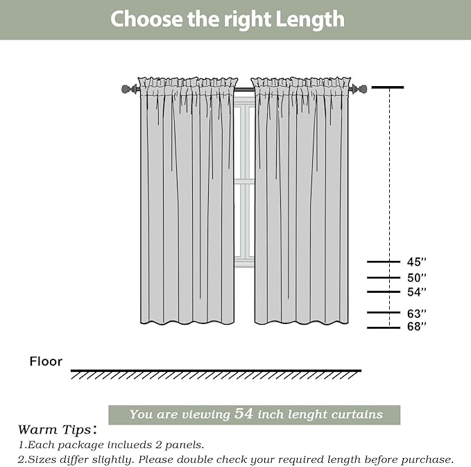 OWENIE Sheer Curtains Living Room 54 inches Long, Rod Pocket Curtain Sheers Bedroom, Light Filtering Voile Panels Drapes Small Window Treatments 2 Panels, 42" W x 54" L, Black