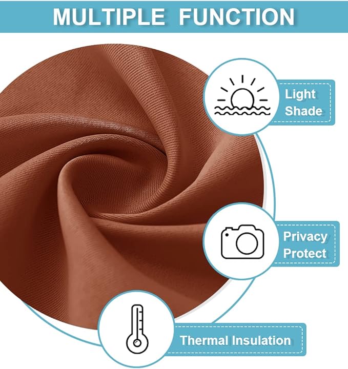 RYB HOME Short Blackout Curtains for Small Window, Sunmmer Heat Light Blocking Privacy Protection Curtains for Sunroom Laundry Room Stair Window, Width 52 by Length 36, Burnt Orange, Set of 2