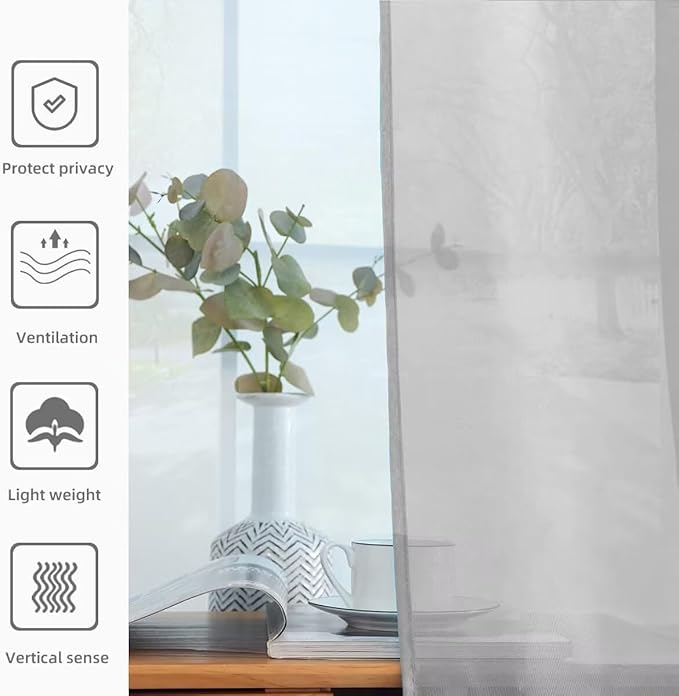 youleyar Solid Sheer Rod Pocket Curtain Voile Draperies 2 Panels White Beige Black Grey Ivory 52 Inch Width 54 Inch Long 1 Pair for Kitchen Bedroom Children Living Room Yard (Silver Grey,52Wｘ54L)