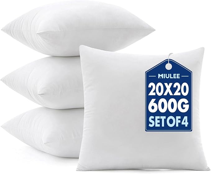MIULEE Pillows Inserts, Pack of 4 20x20 Inch 100% Virgin Microfiber Filling Throw Pillows for Bed Couch Sofa