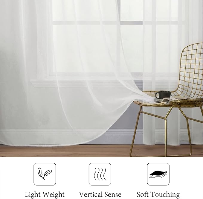 MIULEE 2 Panels Solid Color Sheer Window Curtains Elegant Window Voile Panels/Drapes/Treatment for Bedroom Living Room (54X45 Inches Ivory)