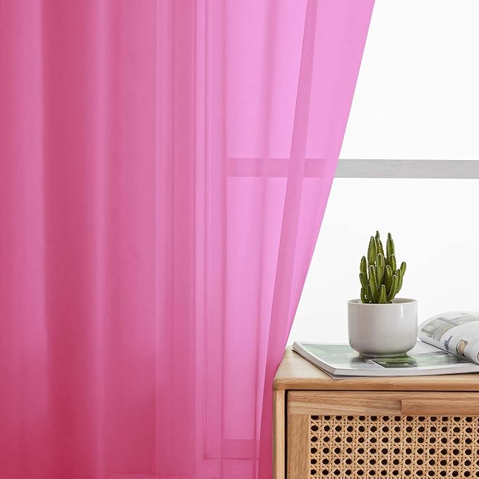 Hot Pink Sheer Curtain for Bedroom Living Room 78 Inches Long 2 Panels Set, Solid Soft Airy Light Filtering Sheer Window Curtains, Modern Rod Pocket Door Curtain, Hot Pink, 42" Wx78 L Inches