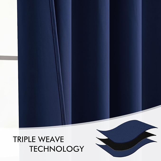 MIULEE Navy Blue Back Tab Blackout Curtains 102 Inch Long 2 Panels Set for Bedroom, Rod Pocket/Pinch Pleated Thermal Insulated Living Room Darkening Light Blocking Floor to Ceiling Drapes