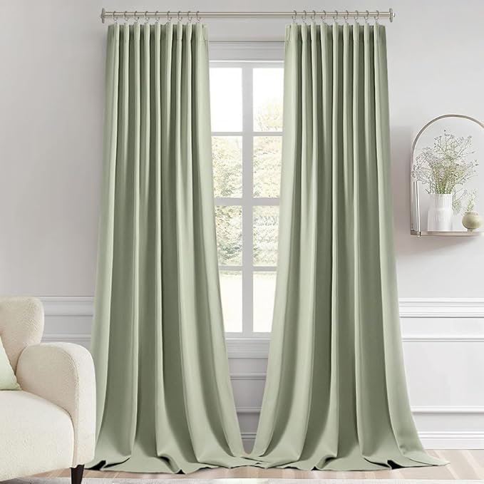 MIULEE Back Tab Sage Green Curtains 96 Inch Long 2 Panels Set for Living Room Bedroom, Rod Pocket/Pinch Pleated Light Blocking Thermal Insulated Room Darkening Floor to Ceiling Blackout Drapes