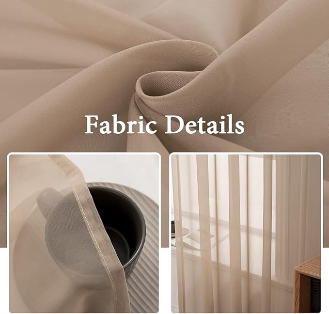 MIULEE 2 Panels Solid Color Sheer Window Curtains Elegant Window Voile Panels/Drapes/Treatment for Bedroom Living Room (54X96 Inches Brown)