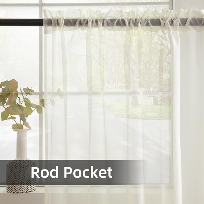 youleyar Solid Sheer Rod Pocket Curtain Voile Draperies 2 Panels White Beige Black Grey Coffee 52 Inch Width 96 Inch Long 1 Pair for Kitchen Bedroom Children Living Room Yard(Ivory,52Wｘ96L)