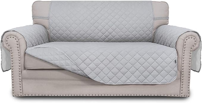 Easy-Going Reversible Loveseat Couch Cover for 2 Cushion Couch Sofa Cover for Dogs Water Resistant Furniture Protector with Foam Sticks Elastic Straps for Pet (Loveseat, Light Gray/Light Gray)