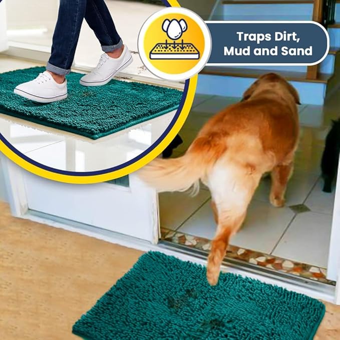 Muddy Mat® | Super Absorbent Door Mat Indoor, Microfiber Quick Dry Chenille Entryway Rug, Non-Slip Front Door Mat, Indoor Mats for Entryway, Machine Washable Pet Rug, Teal 48" x 60"
