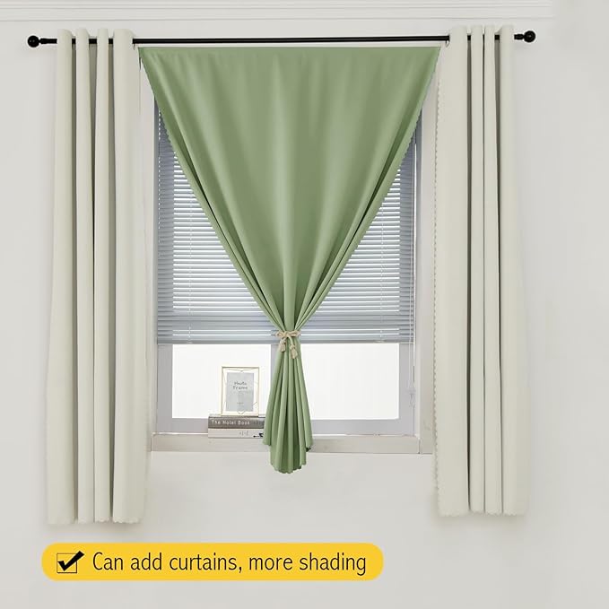 Magic Tape Blackout Curtains for Bedroom No Drillng Self Adhesive Curtains No Rod Small Window, 35" W X 59" L, Sage Green, 1 Panel