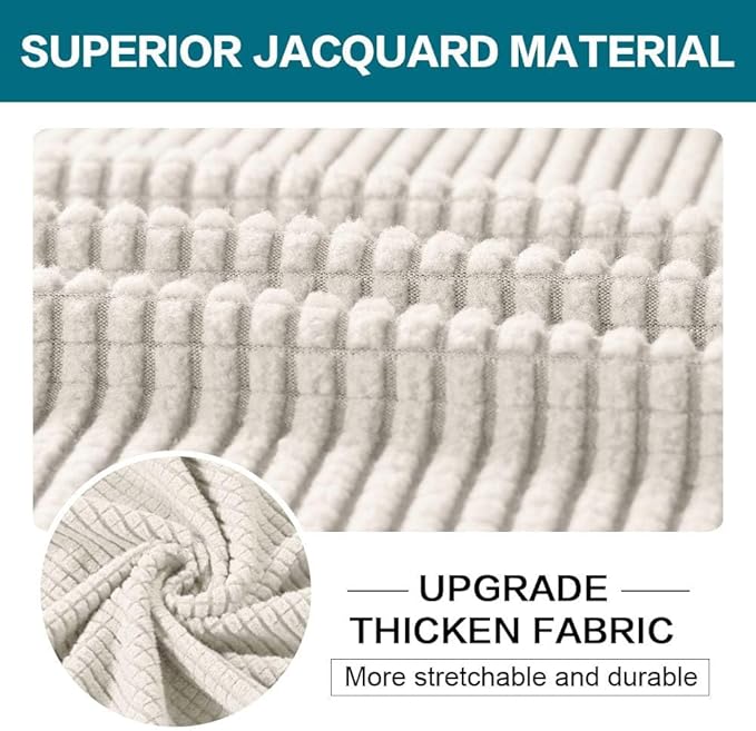Turquoize 4 Piece Sofa Covers for 3 Cushion Couch Sofa Slipcover Soft Couch Cover for Dogs-Washable Sofa Furniture Covers with 3 Individual Cushion Covers, Jacquard Fabric (3 Cushion Sofa, Ivory)