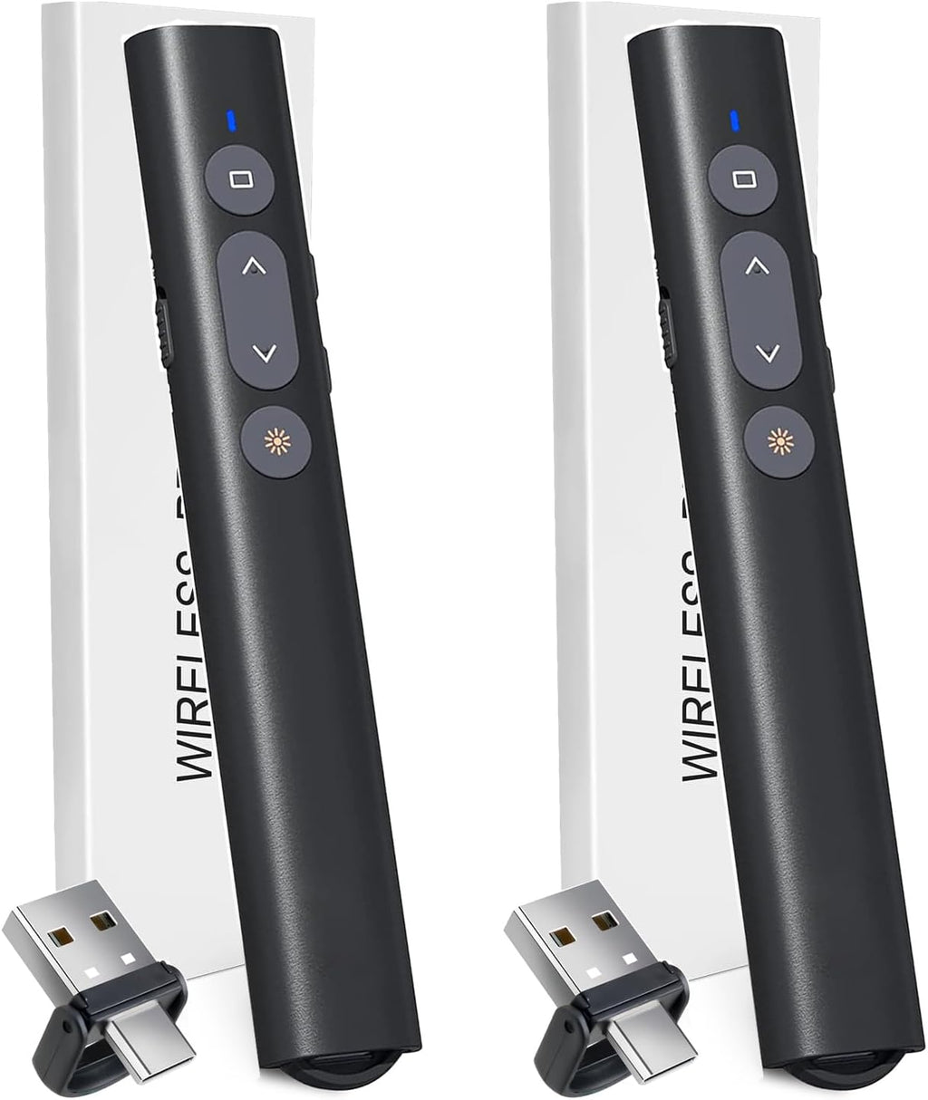 (2 Units) Presentation Clicker for PowerPoint Red Laser Pointer, USB A C Wireless Presenter Remote, Google Slide Advancer Projector Smart Board Slideshow PPT Clicker for Mac/Laptop/Computer/Office