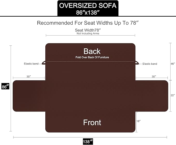 U-NICE HOME Large Sofa Cover Reversible Couch Cover for Dogs with Elastic Straps Water Resistant Furniture Protector for Pets Couch Cover for 4 Cushion Couch (Oversized Sofa, Navy/Taupe)