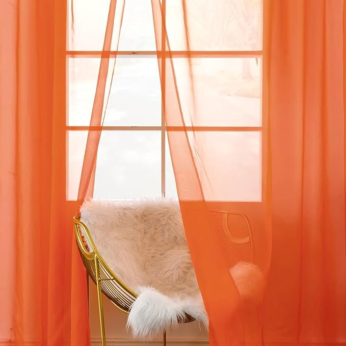 SpaceDresser Burnt Orange Sheer Curtains 4 Panels Rod Pocket Semi-Sheer Curtain 45 Inches Long Light Filtering Voile Window Drapes for Bedroom Living Room Kitchen, Each 52W x 45L