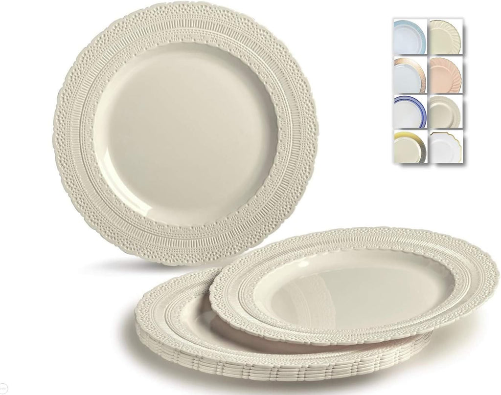 " OCCASIONS " 60 Plates Pack, Extra Heavyweight Vintage Wedding Party Disposable Plastic Plates (8.25'' Appetizer/dessert plate, Chateau in Ivory)