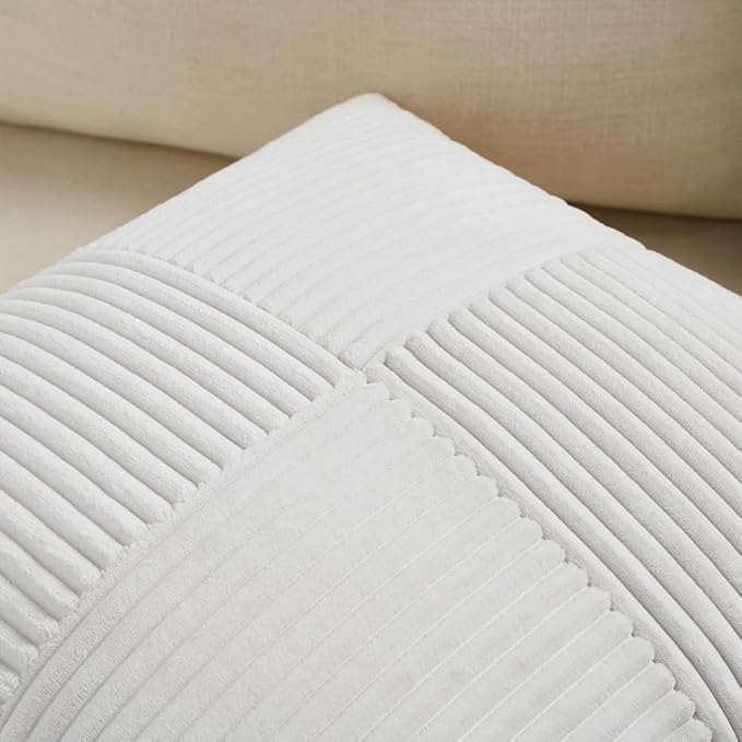 Fancy Homi 2 Packs White Lumbar Decorative Throw Pillow Covers 16x26 Inch for Living Room Couch Bed Sofa, Rustic Farmhouse Boho Home Decor, Soft Striped Corduroy Rectangle Accent Cushion Case 65x40 cm