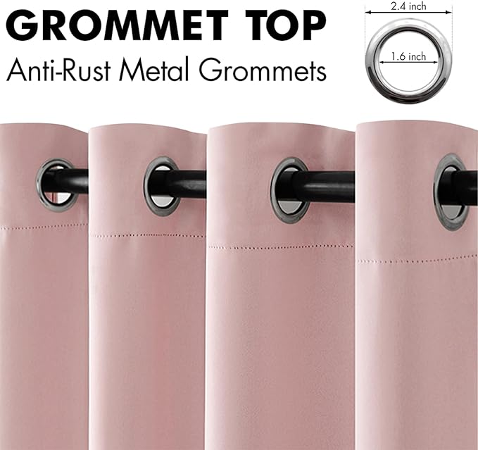 MIULEE Blackout Curtains 96 Inches Long for Bedroom Living Room Thermal Insulated Room Darkening Grommet Top Solid Light Blocking Drapery Set of 2 Window Panels Baby Pink