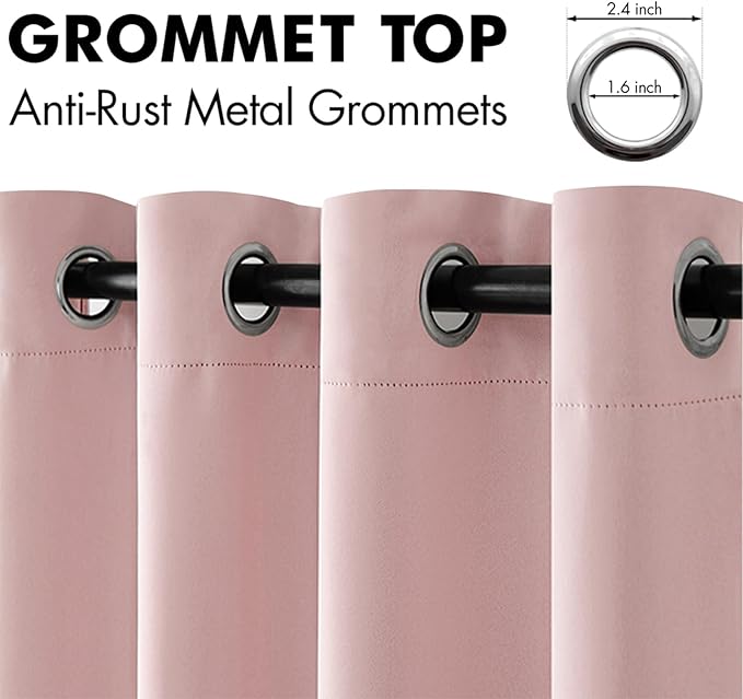 MIULEE Blackout Curtains for Bedroom Living Room Thermal Insulated Room Darkening Grommet Top Solid Light Blocking Drapery Set of 2 Window Panels 52 x 72 Inches Baby Pink
