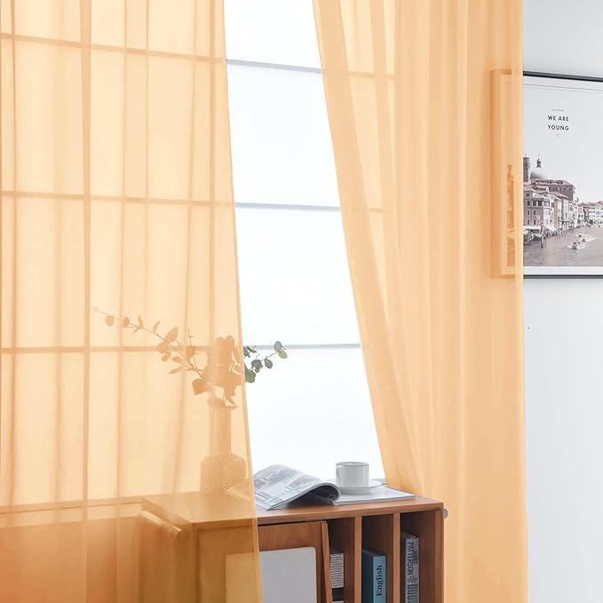 SpaceDresser Basic Rod Pocket Sheer Voile Window Curtain Panels White 1 Pair 2 Panels 60 Width 108 Inch Long for Kitchen Bedroom Children Living Room Yard（Beige，60Wx 108L）
