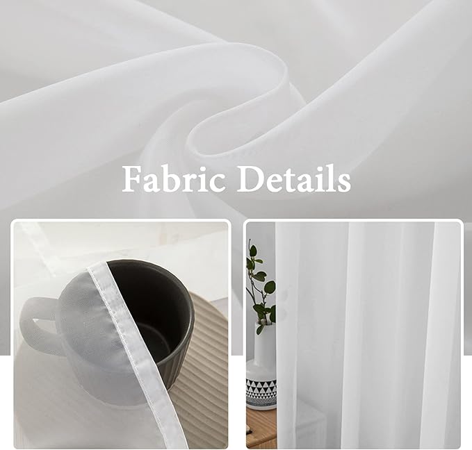 MIULEE 2 Panels Solid Color White Sheer Window Curtains Elegant Window Voile Panels/Drapes/Treatment for Bedroom Living Room (54 X 95 Inches White)