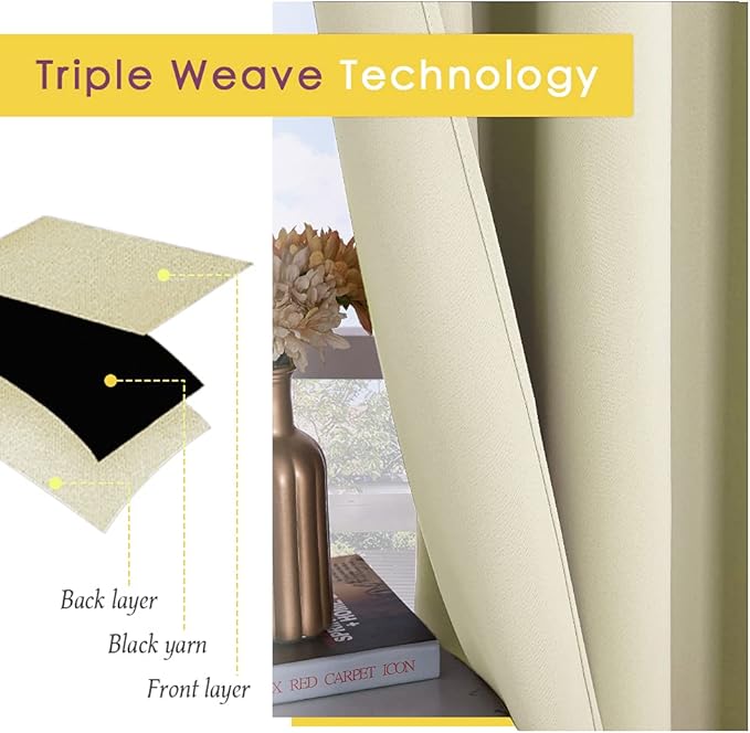 NICETOWN Room Darkening Curtain Panels for Living Room, Thermal Insulated Grommet Room Darkening Draperies/Drapes for Window (Beige, 2 Panels, W42 x L45 -Inch)