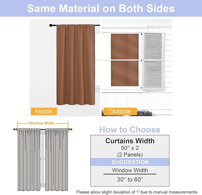 Simplebrand Sun Baked Blackout Curtains for Bedroom 96 Inches Long 2 Panels, Solid Thermal Insulated, Energy Saving Living Room Window Treatment Curtains Blackout Drapes, W50 x L96 Inch, Sun Baked
