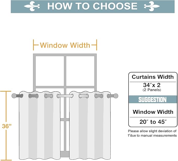 ChrisDowa Small Window Curtains for Kitchen and Bedroom - Grommet Short Thermal Insulated Room Darkening Curtains (2 Panels, Brown, 34 x 36 Inch)