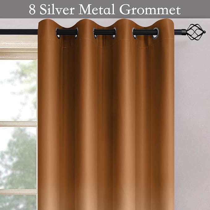 SimpleHome Ombre Room Darkening Curtains for Living Room, Light Blocking Burnt Orange to Grey White Thick Thermal Insulated Grommet Window Curtains Drapes for Bedroom, 2 Panels, 52x63 inches Length