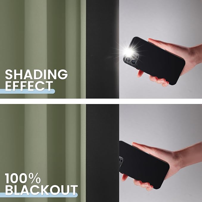 SimpleHome 100% Blackout Curtains for Bedroom,Thermal Insulated Light Sage Grommet Window Drapes Room Darkening Curtains for Living Room with Black Back,52 x 72 Inch,2 Panels