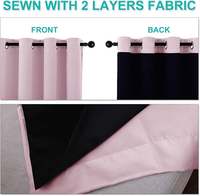 NICETOWN 100% Blackout Window Curtain Panels, Heat and Cold Blocking Drapes with Black Liner for Nursery, 120" Thermal Insulated Draperies (Lavender Pink, 2 Pieces, 52" Wide Each Panel)