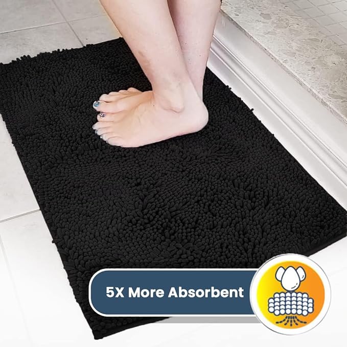 Muddy Mat® | Super Absorbent Door Mat Indoor, Microfiber Quick Dry Chenille Entryway Rug, Non-Slip Front Door Mat, Indoor Mats for Entryway, Machine Washable Pet Rug, Black 36"x72"