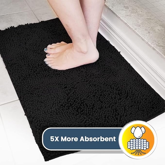 Muddy Mat® | Super Absorbent Door Mat Indoor, Microfiber Quick Dry Chenille Entryway Rug, Non-Slip Front Door Mat, Indoor Mats for Entryway, Machine Washable Pet Rug, Black 24"x36"